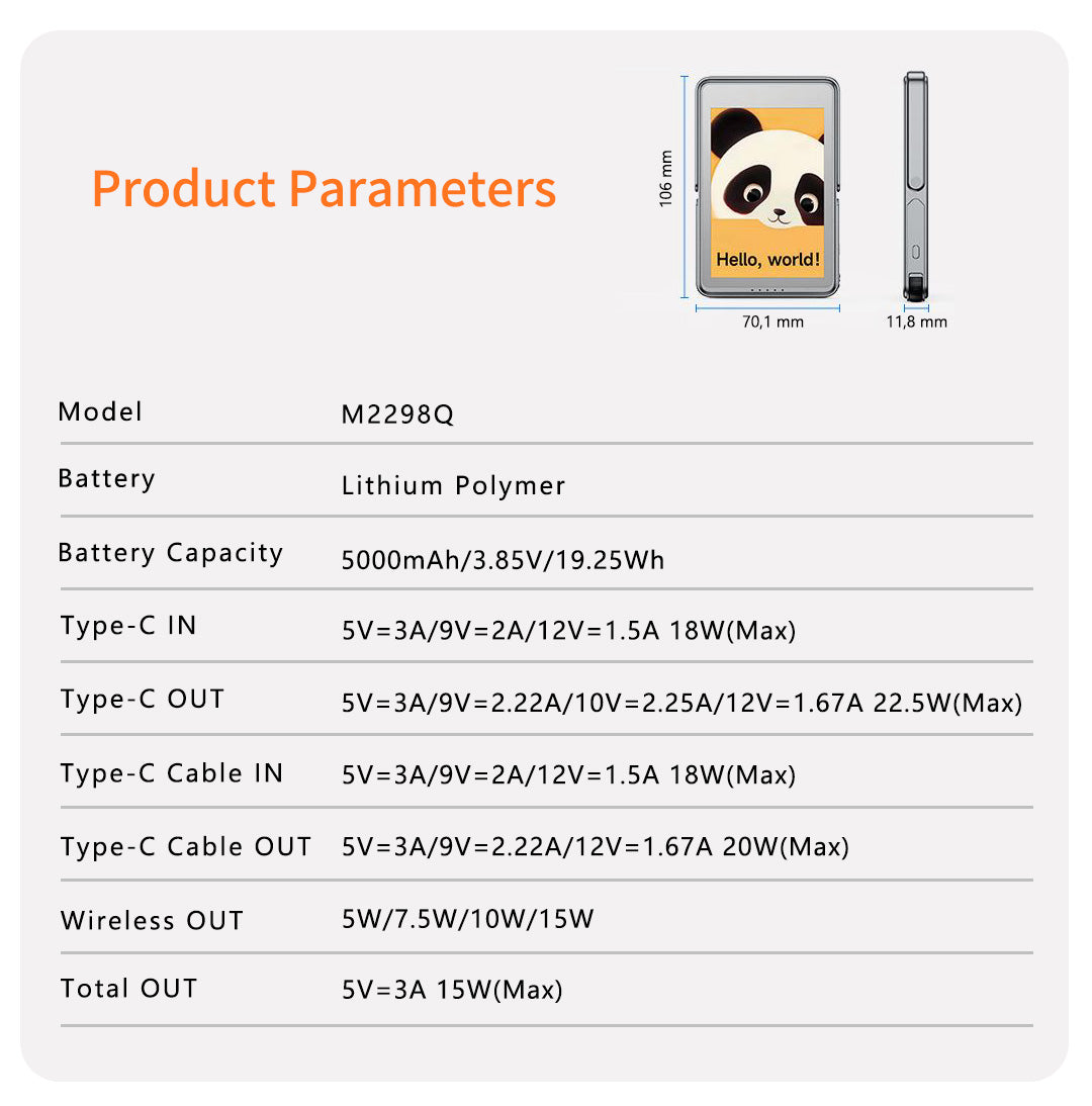 E-Ink Screen Magnetic Wireless Charging Power Bank